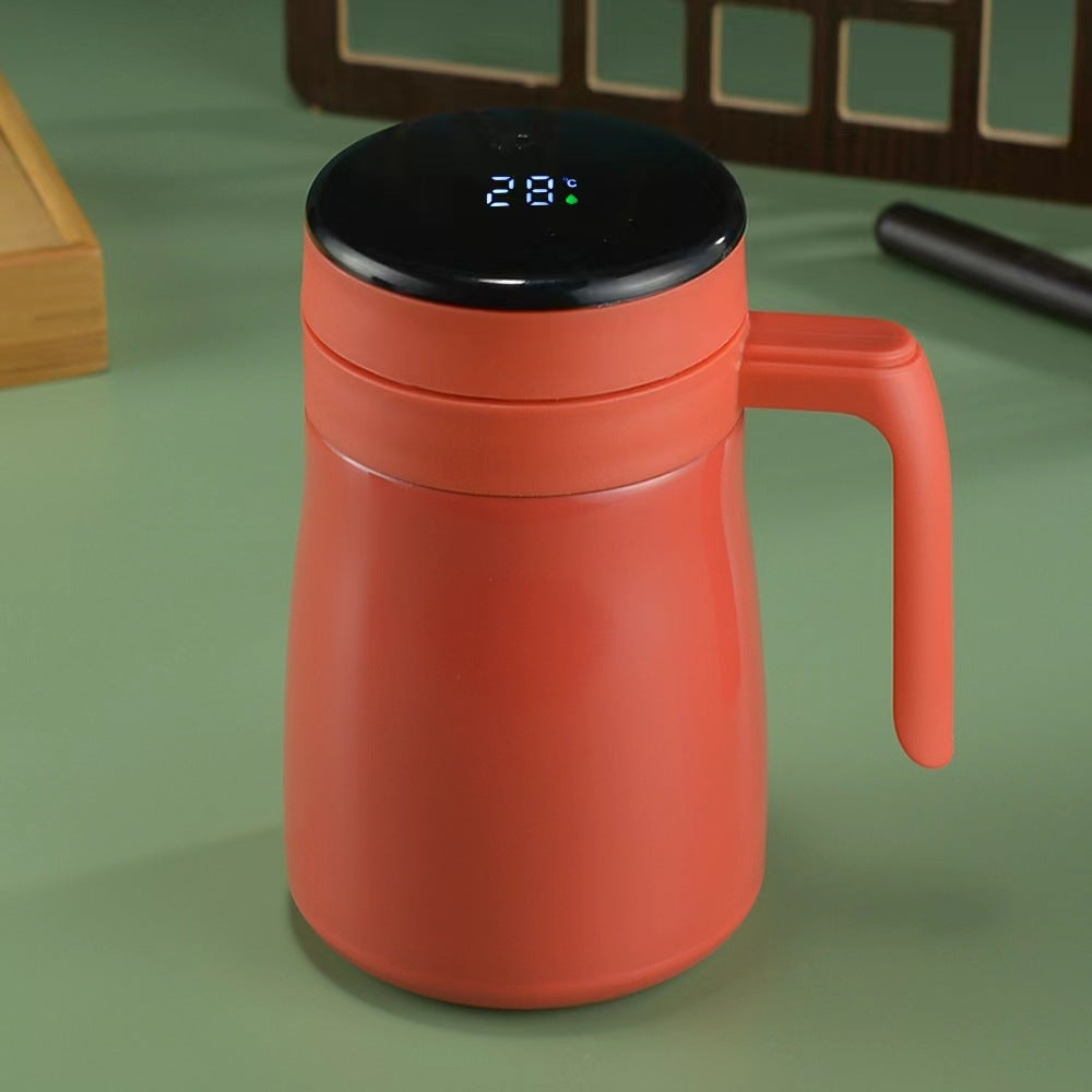 Foreign intelligent display temperature stainless steel insulation coffee cup tea separation office tea cup with handle
