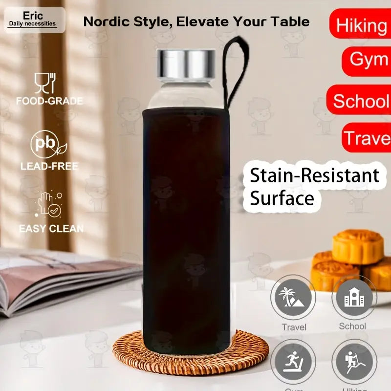 Glass Water Bottle Hydrate in style with the 550ml Borosilicate with cover