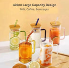 1pc Square Glass Drinking Cup with Bamboo Lid - Versatile for Coffee, Tea, Juice, Water | Colorful Beverage Display | Ideal for Kitchen and Dining Use, Coffee Mug