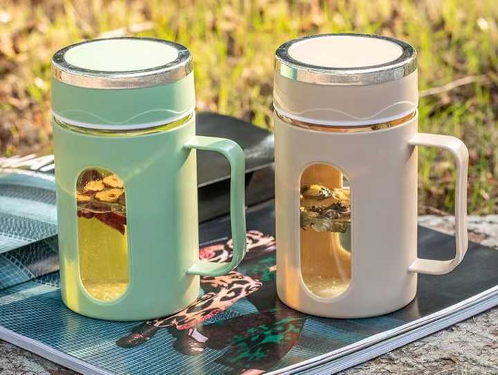 500ml Double Layer Glass Mug with Handle | Office Tea Mug with Strainer | Heat-Resistant Water Cup | Coffee & Herbal Infuser Cup