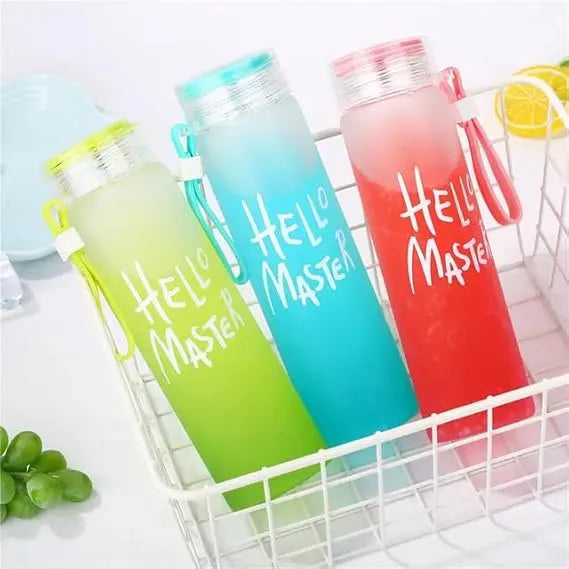 Hello Master Glass Bottle | 480ml Stylish Water Bottle with Rope | Leakproof, Durable & Eco-Friendly | Lightweight & Portable Hydration Bottle for School, Gym, Travel, Office, Outdoor & Home Use | Perfect for Kids & Adults PROMISE TO SELL