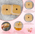 1pc Square Glass Drinking Cup with Bamboo Lid - Versatile for Coffee, Tea, Juice, Water | Colorful Beverage Display | Ideal for Kitchen and Dining Use, Coffee Mug