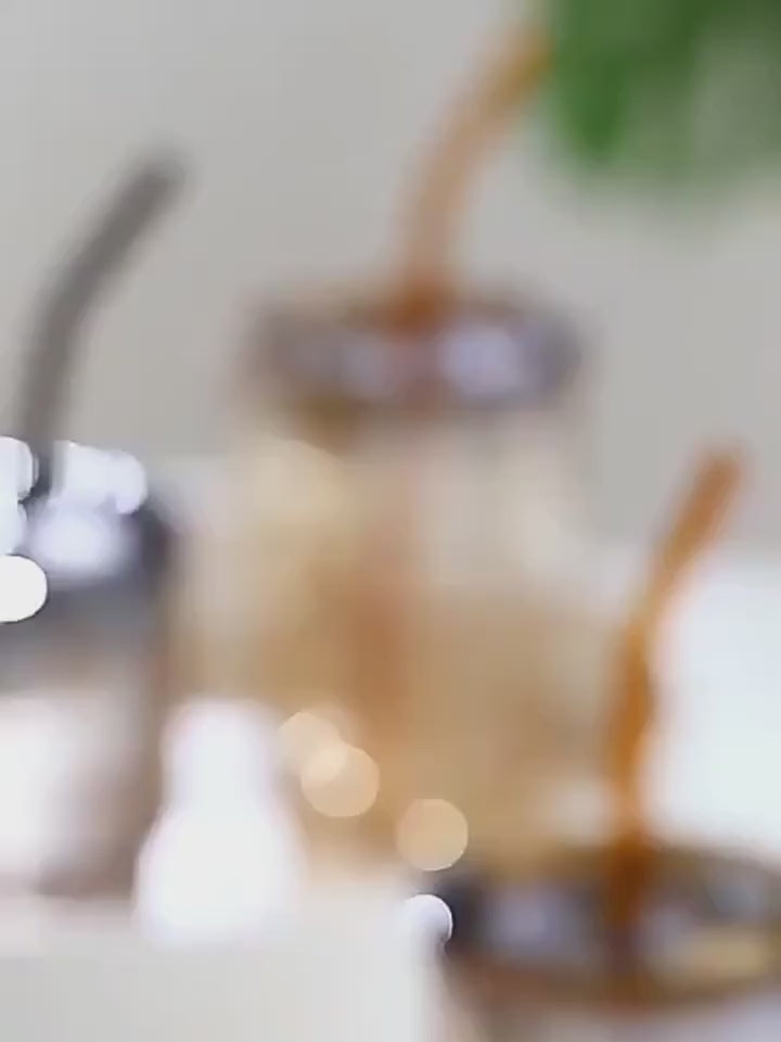 Glass Tumbler with Straw, Lid & Leather Sleeve, Masson Jars Slub Glass Reusable Eco Friendly Glass Coffee Mug Tea Mug Tumbler